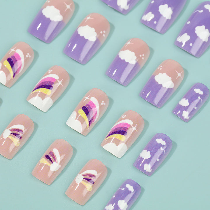 Creative Nail Art Set with colorful rainbow and cloud designs Bowlift