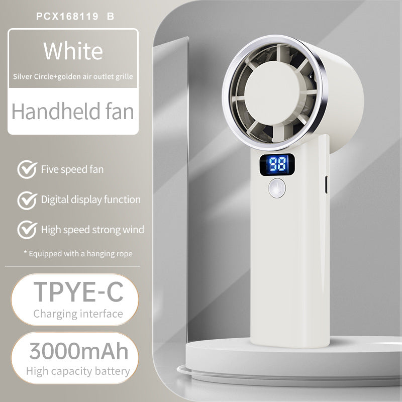 Unisex handheld fan with digital display and five speed levels Bowlift