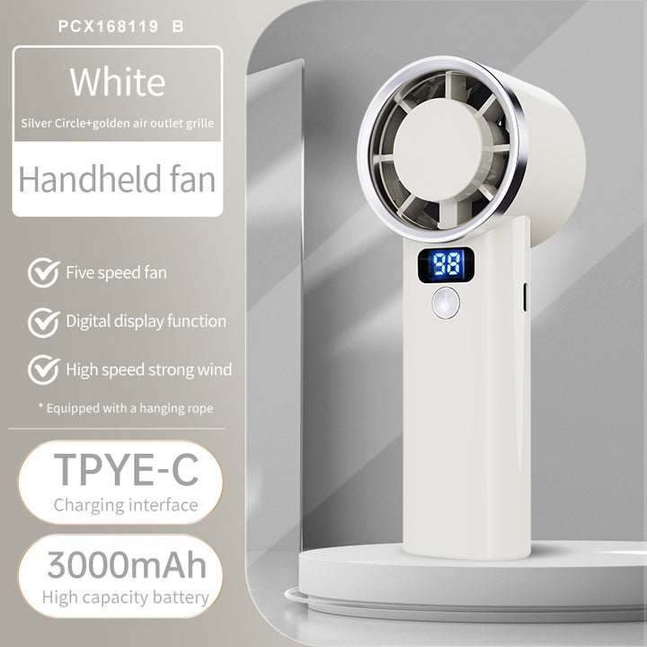 Unisex handheld fan with digital display and five speed levels Bowlift