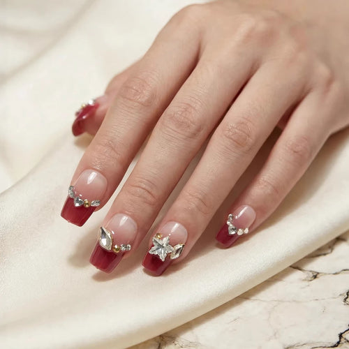 Decorative Rhinestone-Embellished Press-On Nail Tips Bowlift