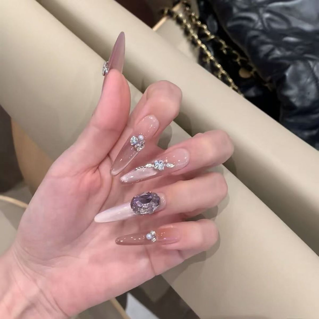 Glamorous Crystal-Studded Stiletto Press-On Nails Bowlift