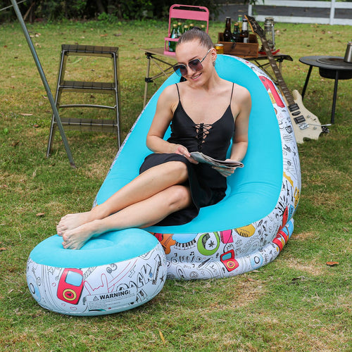 Women Inflatable Comfort Bean Bag Chair with Footrest Bowlift