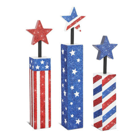 Unisex nan patriotic glitter tabletop column decor with star toppers Bowlift