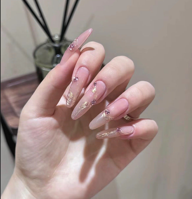 Elegant Long Press-On Nails Set with Artistic Tips Bowlift