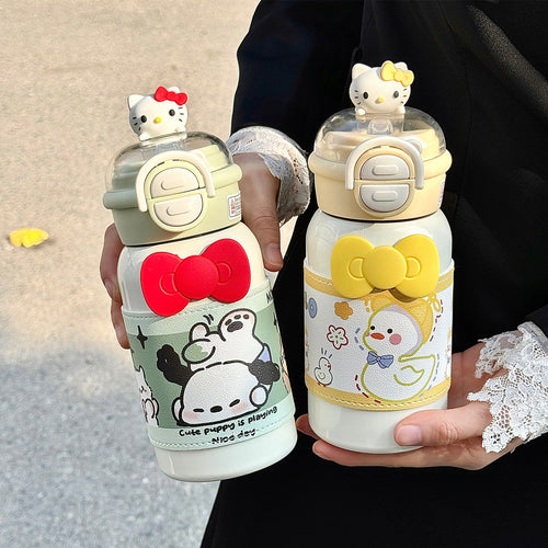 Women's creative water bottle with interactive lid and cute Bowlift design