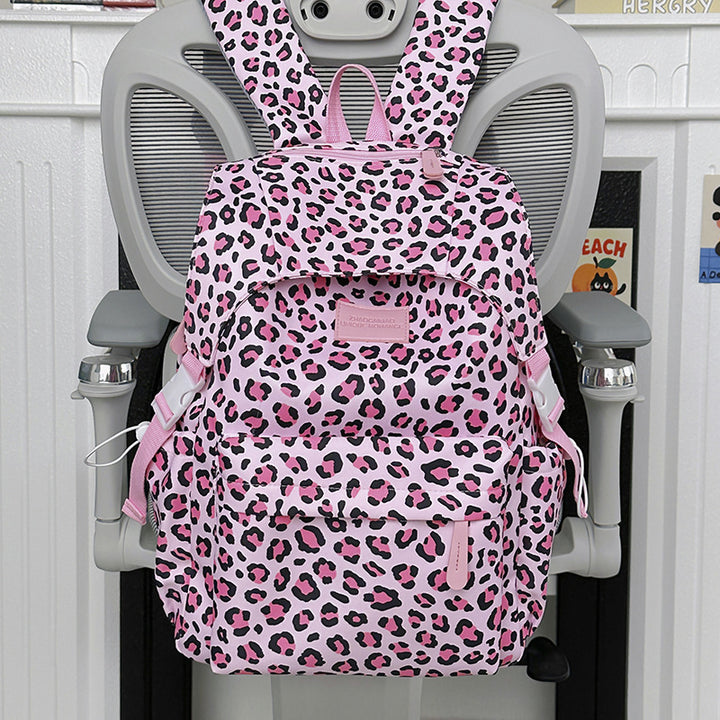 Playful Leopard Print School Backpack Bowlift