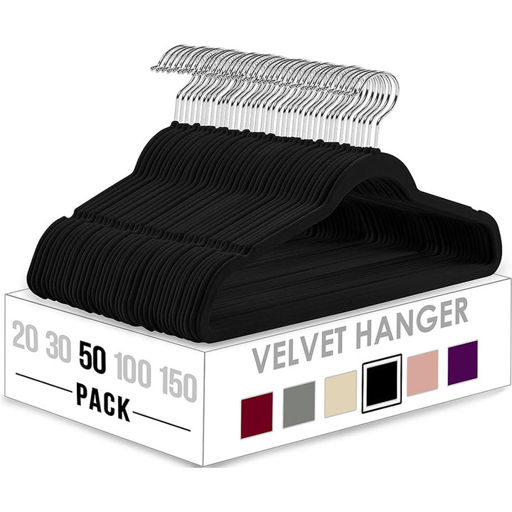 Slim velvet non-slip contoured hanger set with swivel chrome hooks Bowlift
