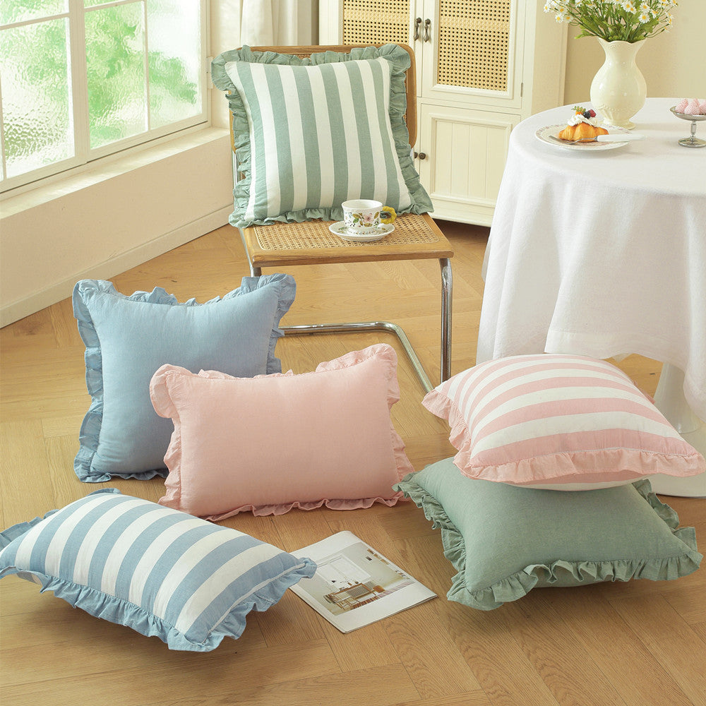 Decorative Ruffled Striped Pillow