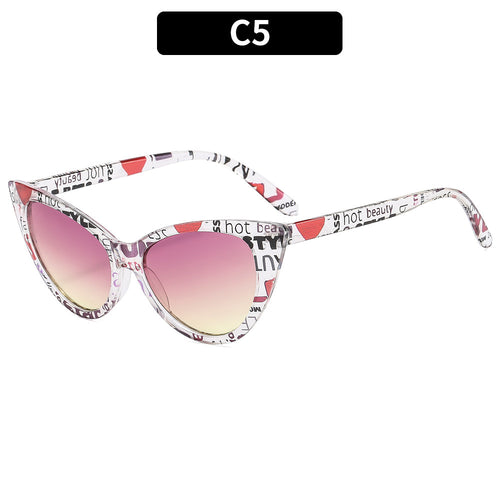 Fashionable Cat-Eye Sunglasses with Bold Printed Frames