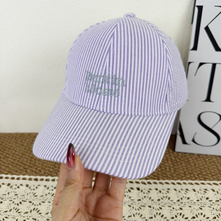 Women's Striped Embroidered Baseball Cap Bowlift