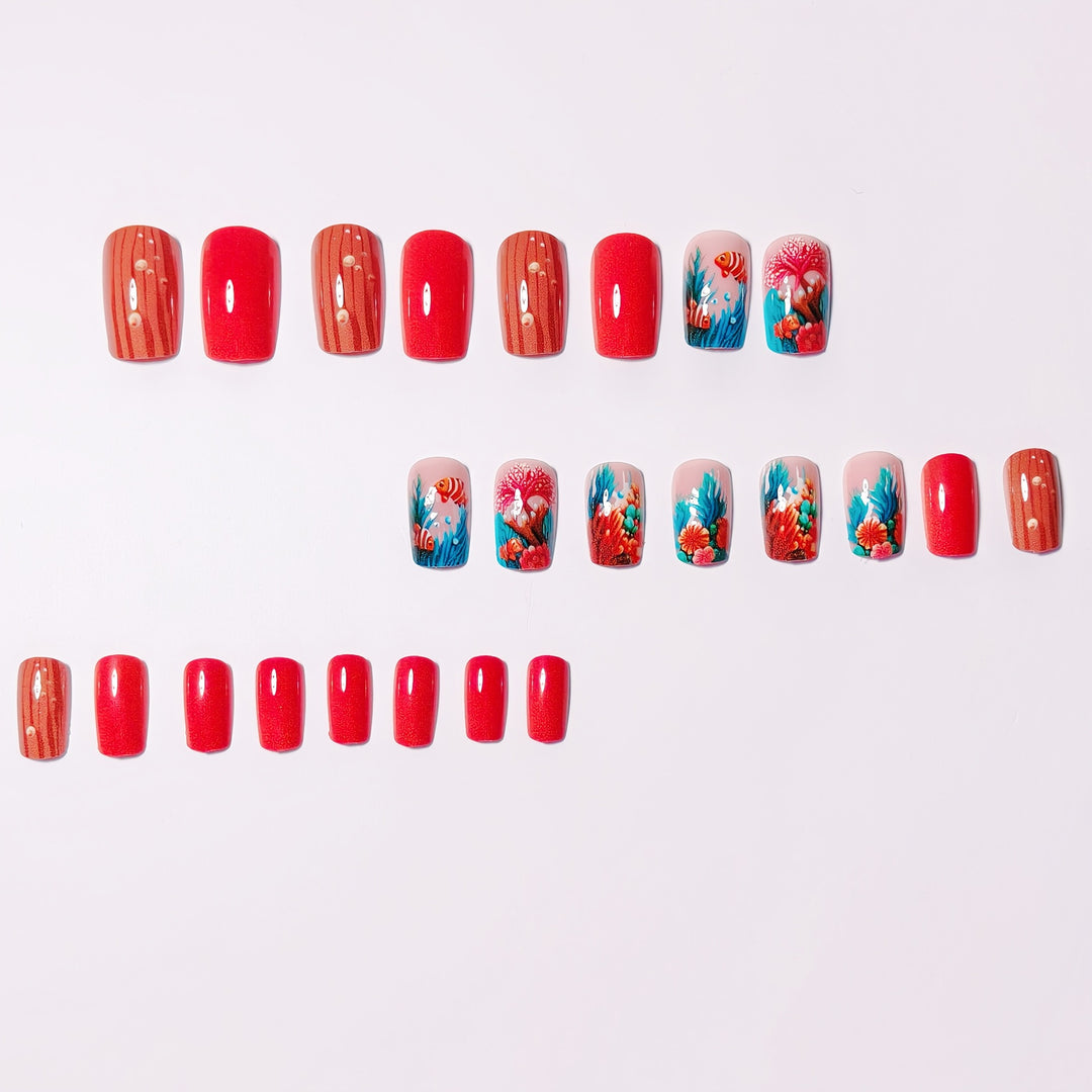 Artificial Acrylic Nails in Maritime Coral Design Bowlift