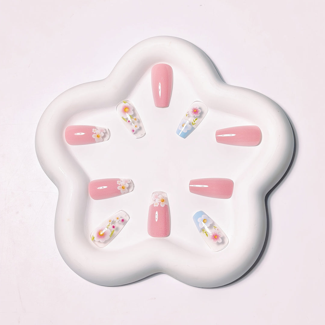 Floral Art Acrylic Nail Tips Bowlift