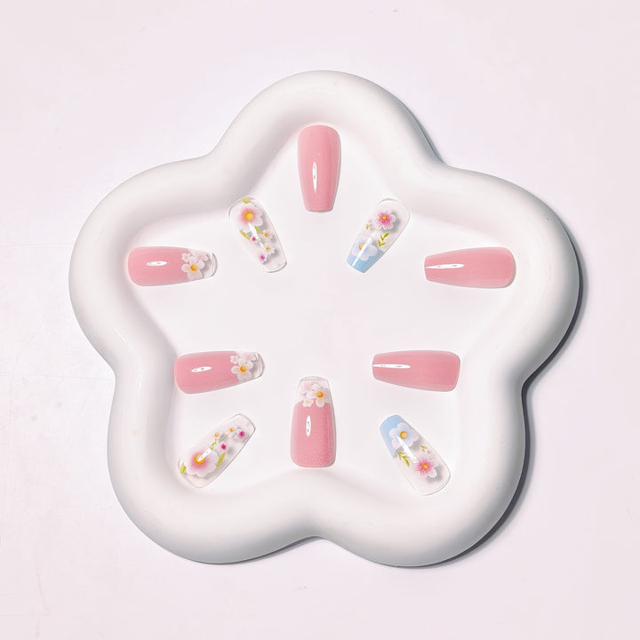 Floral Art Acrylic Nail Tips Bowlift