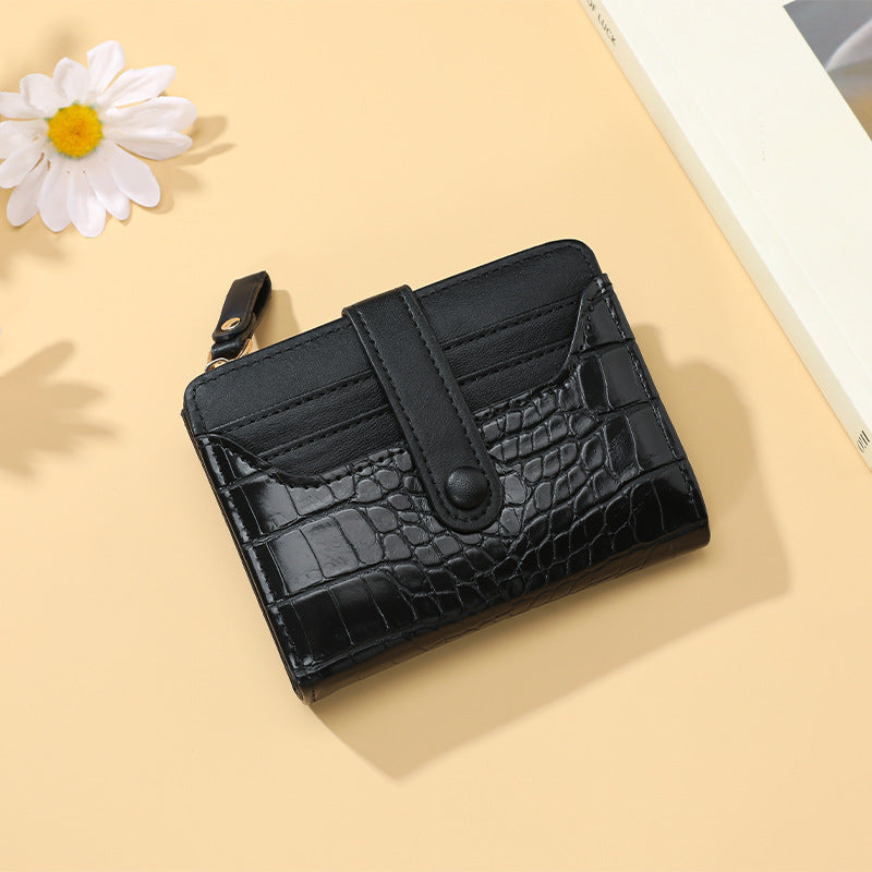 Compact Crocodile-Texture Zip Card Wallet Bowlift