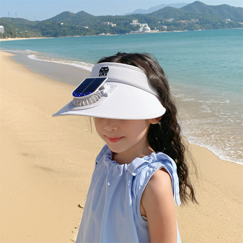 Child-Sunshade with Solar Fan and Integrated LED Lights Bowlift