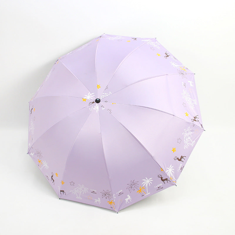 Women's Folding Umbrella with Animal Print Bowlift