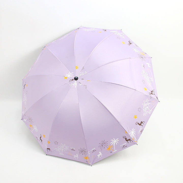 Women's Folding Umbrella with Animal Print Bowlift
