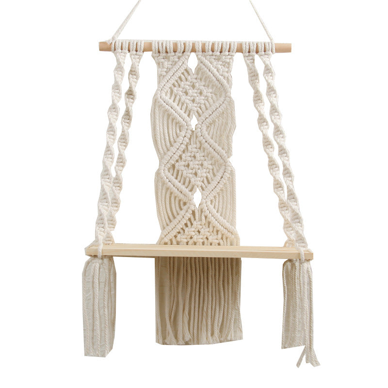 Macramé Decorative Shelf with Wooden Base Bowlift