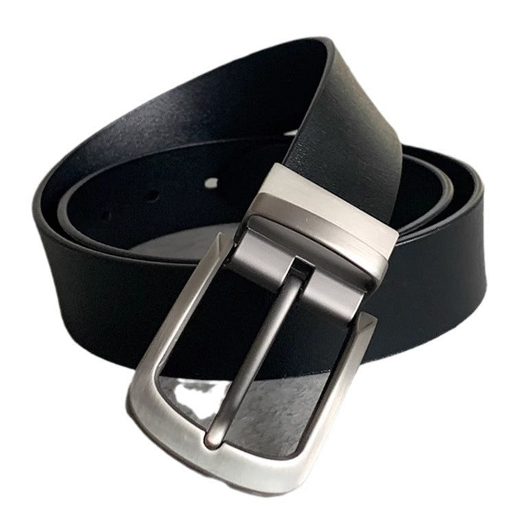 Classic Full-Grain Leather Dress Belt with Brushed Metal Pin Buckle Bowlift