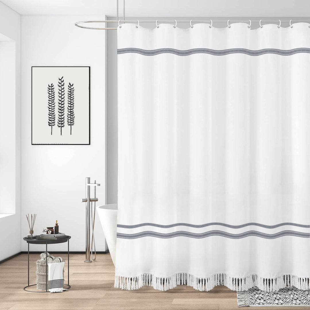 Textured Fringe Shower Curtain Bowlift