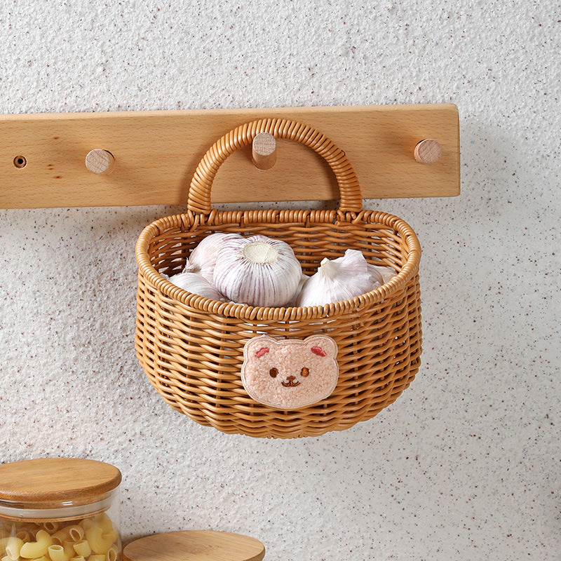 Handwoven Decorative Storage Basket with Cute Bear Emblem Bowlift