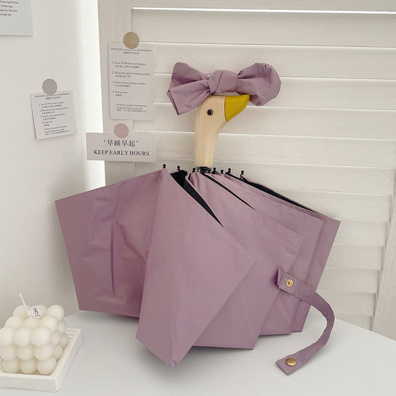 Women's Folding Umbrella with Unique Duck Handle Bowlift