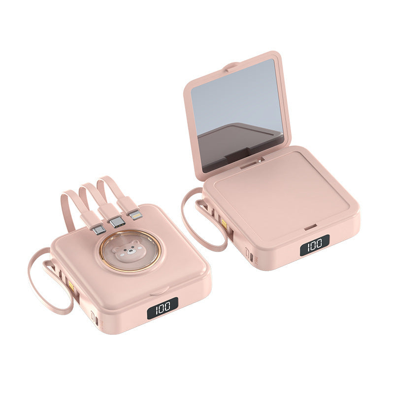 Compact power bank with integrated mirror and multifunction charging cable Bowlift