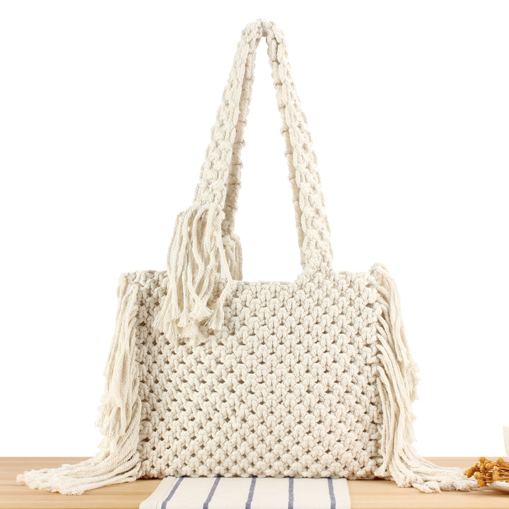 Macrame bag with creative fringes and comfortable carrying handle Bowlift