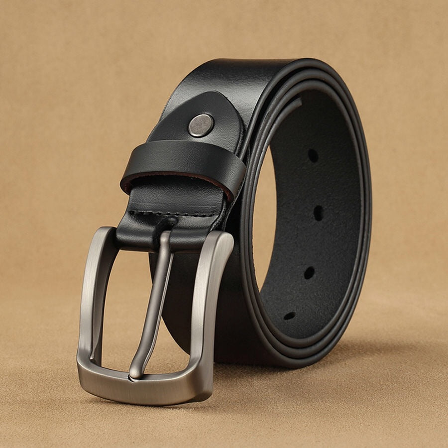 Classic Full-Grain Leather Dress & Casual Belt with Brushed Metal Buckle Bowlift