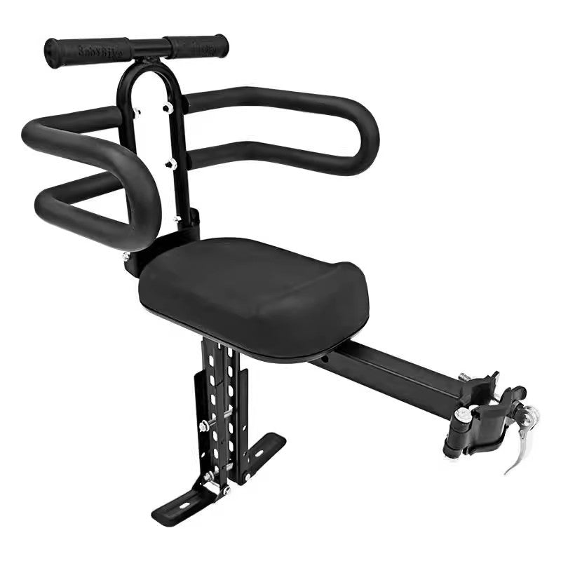 rear frame-mounted padded child bike seat with triple loop backrest and adjustable clamp Bowlift
