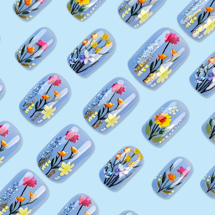 Floral-Embellished Press-On Nail Art Bowlift