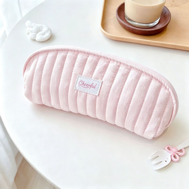 Cute Plush-Lined Zip Cosmetic Pouch with Bunny Charm Bowlift