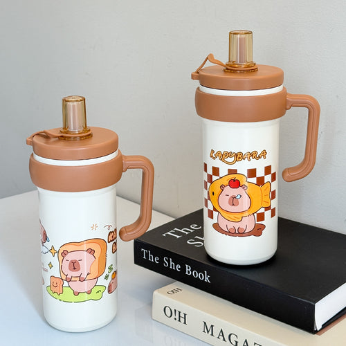 Women's Insulated Drink Bottle with Practical Carry Handle and Cute Animal Design Bowlift