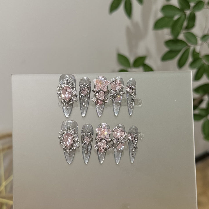 Elegant Rhinestone-Accented Press-On Nail Set