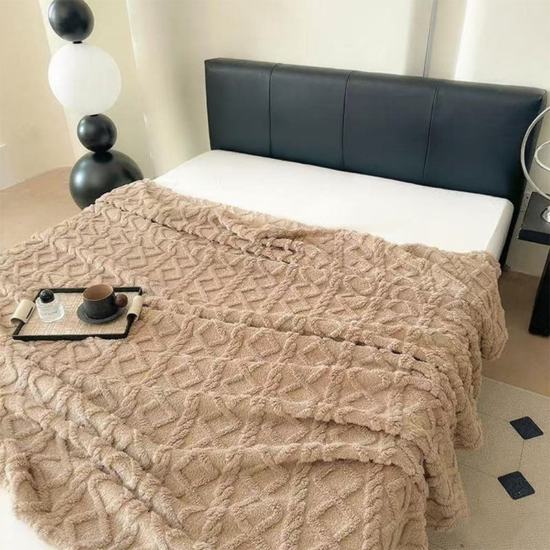 Women Plush Bedspread with Textured Design Bowlift