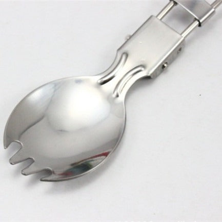 folding stainless steel camping spork with locking hinge and travel loop Bowlift