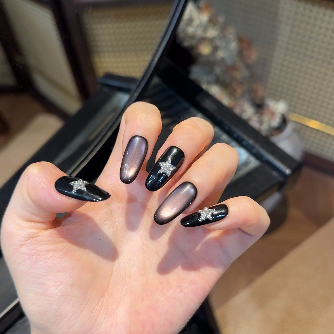 Glamorous Press-On Nail Enhancements with Rhinestone Accents Bowlift