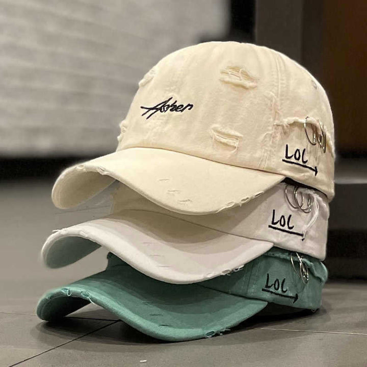 Unisex Distressed Denim Adjustable Cap Bowlift