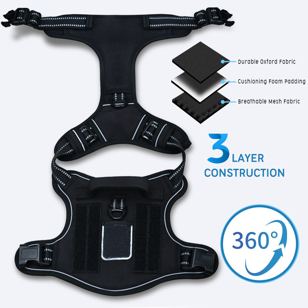 Padded no-pull tactical dog harness with sturdy handle and reflective trim Bowlift