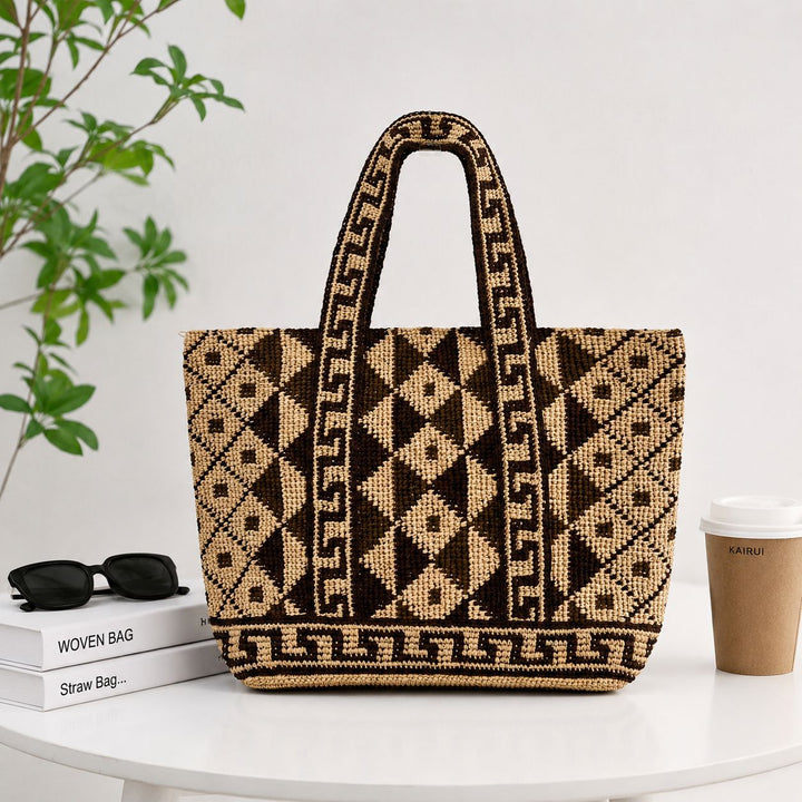 Handwoven Macrame Tote Bag with Geometric Pattern Bowlift