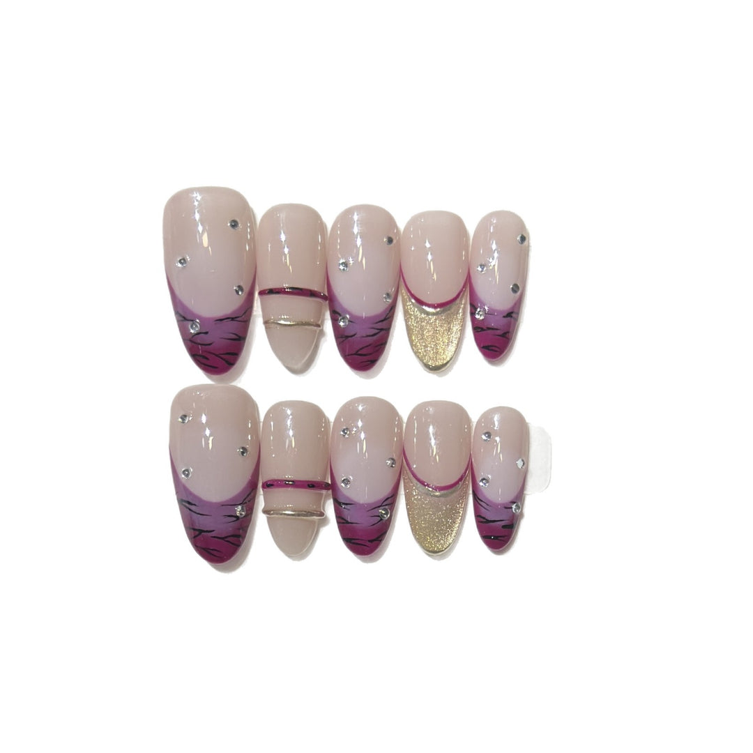 Artistic Stiletto Press-On Nail Set with Rhinestone Accents Bowlift