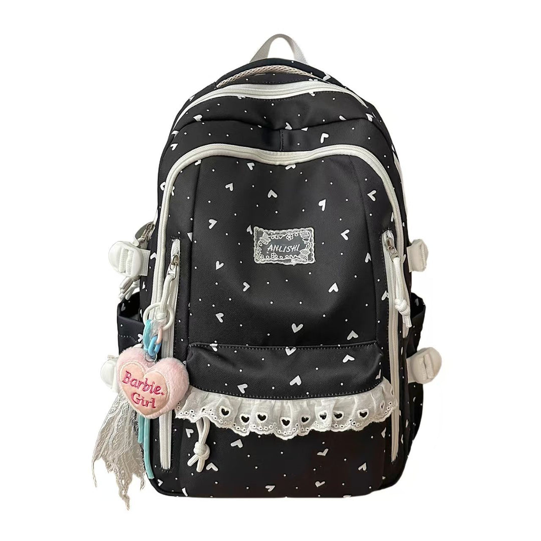 Heart-Patterned Multi-Compartt Backpack Bowlift