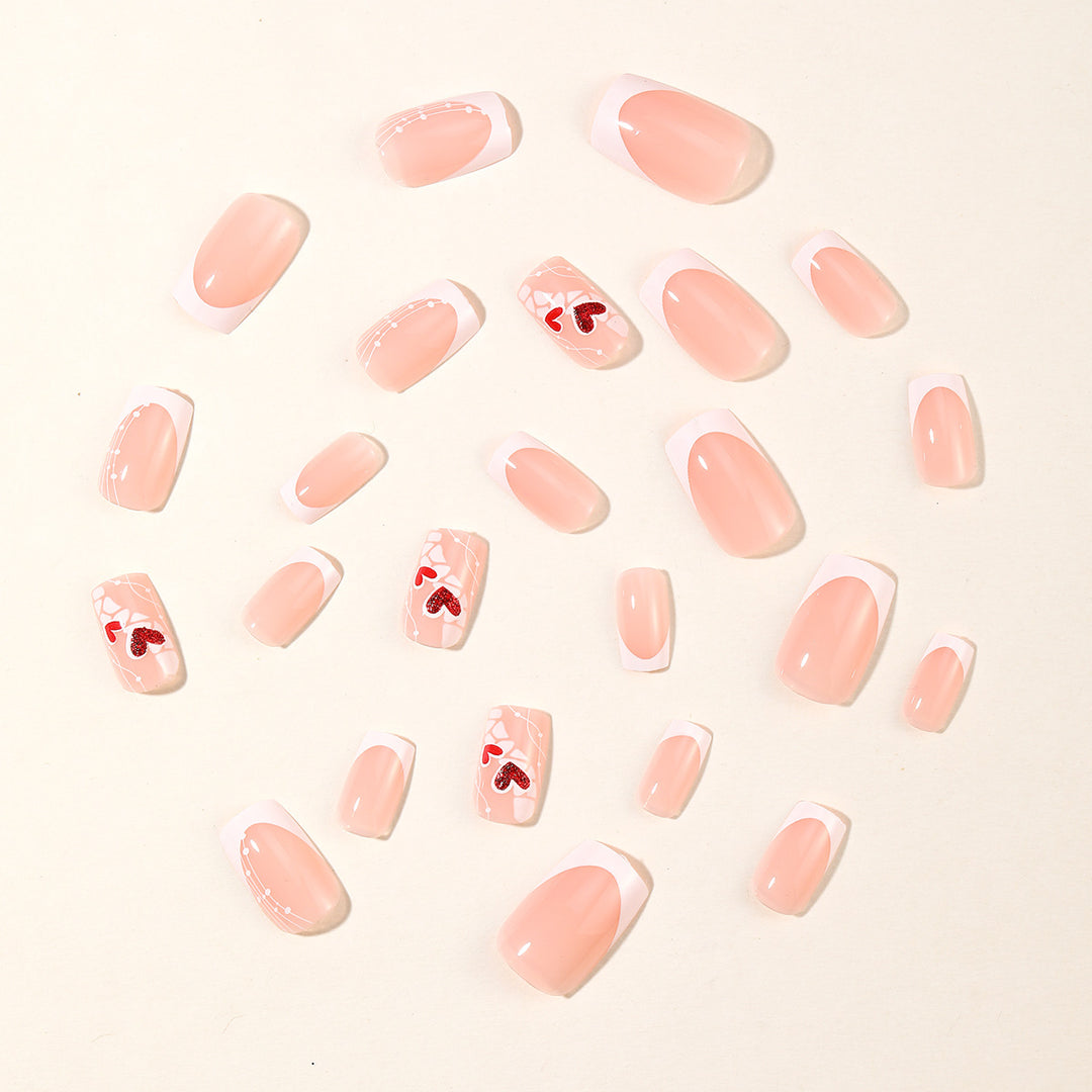 Heart-Embellished Acrylic Nail Art Extensions Bowlift