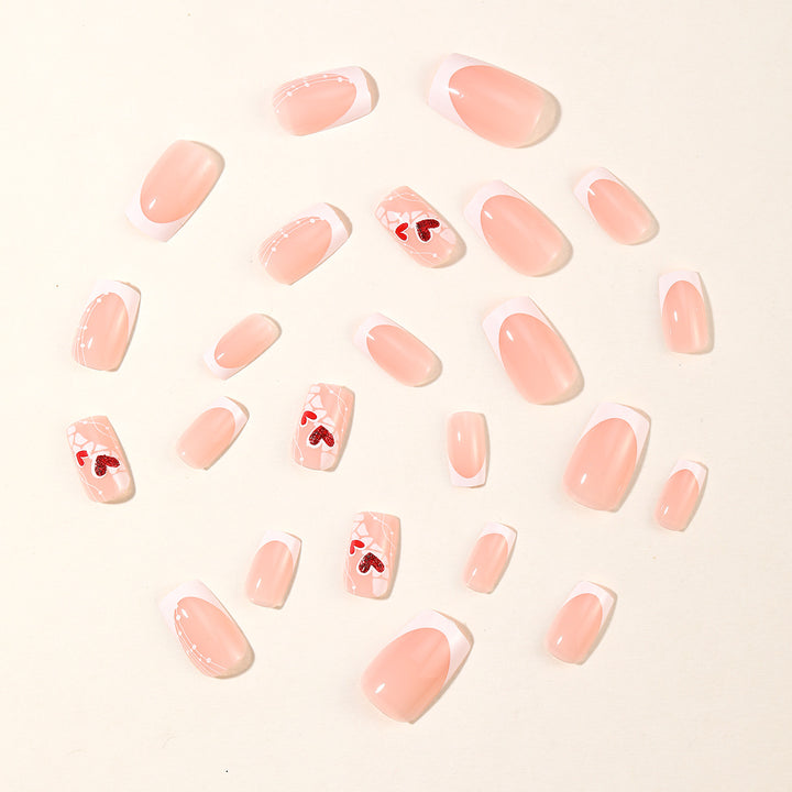 Heart-Embellished Acrylic Nail Art Extensions Bowlift
