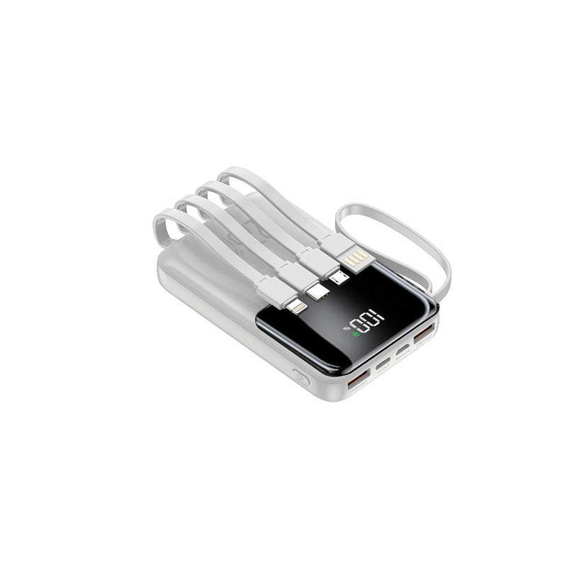 Portable power bank with multiple integrated charging cables and digital display Bowlift