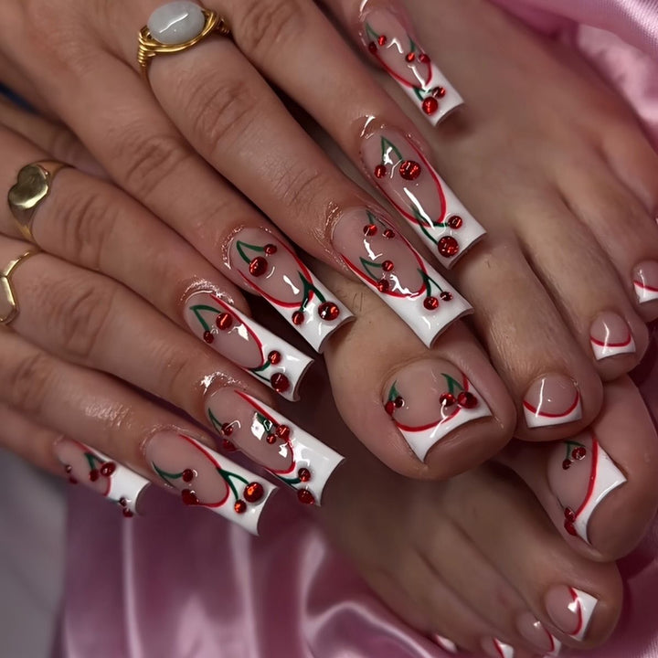Cherry Blossom-Themed Acrylic Nail Set Bowlift