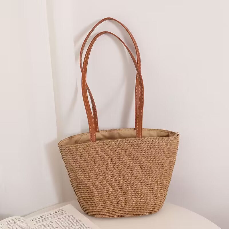 Elegant Bast Handbag with Leather Handles Bowlift