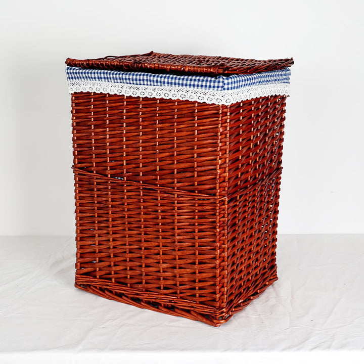 Women's laundry basket with elegant fabric cover and decorative elements Bowlift