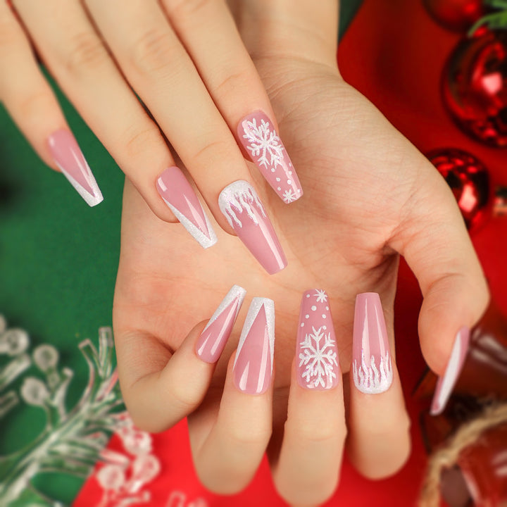 Artful Stiletto Nails with Snowflake Design Bowlift