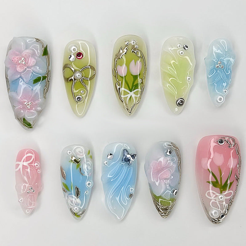 Floral Articulated Press-On Nail Set Bowlift